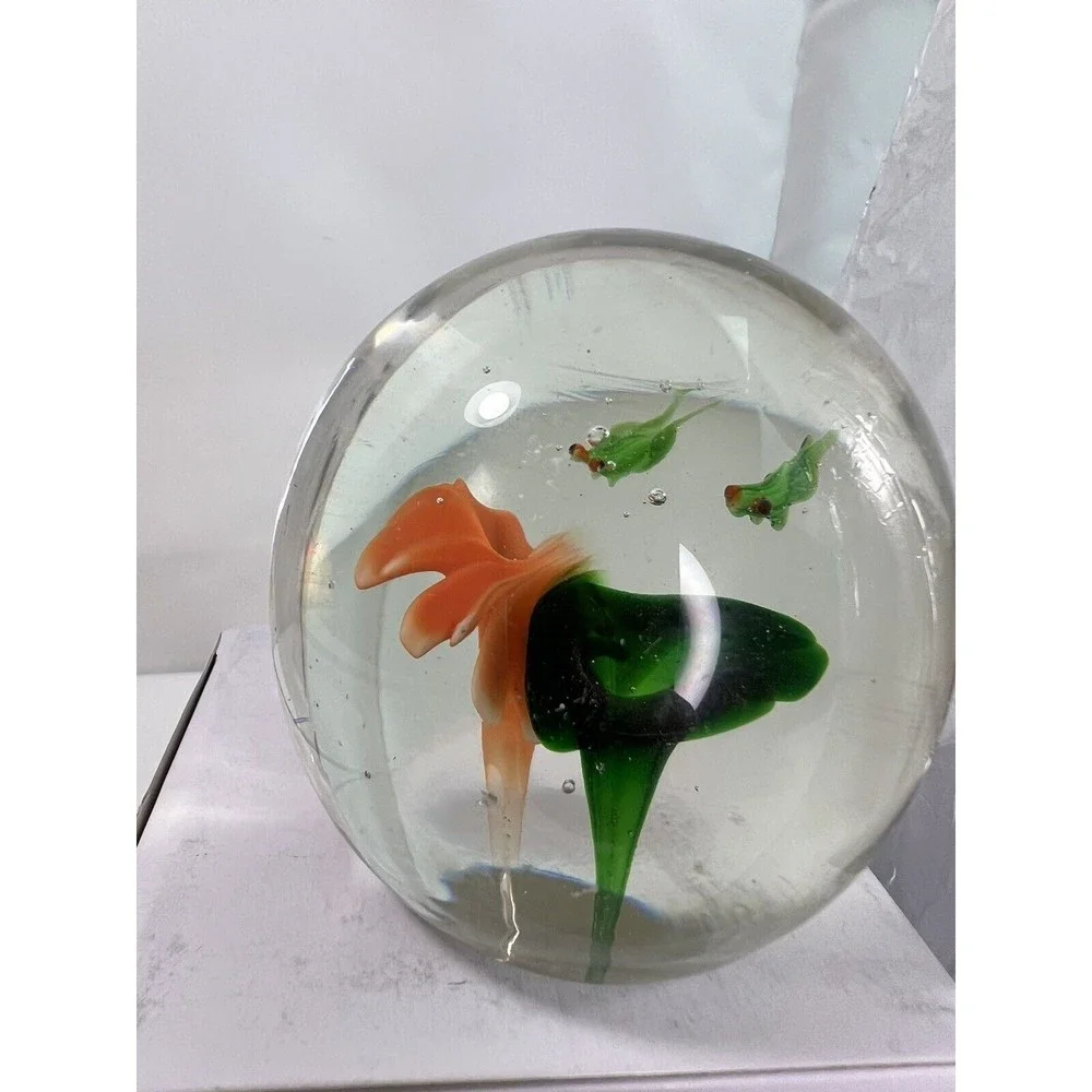 Vtg Art Glass Paperweight Clear Ball Collectible Bubbles with Flowers Decoration